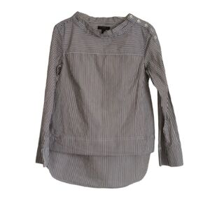 JCrew Womens Blouse Sz 2P Black White Stripe High Low 100% Cotton Career Work